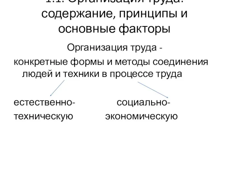 1.1. Организация труда: содержание, принципы и основные факторы Организация труда - конкретные