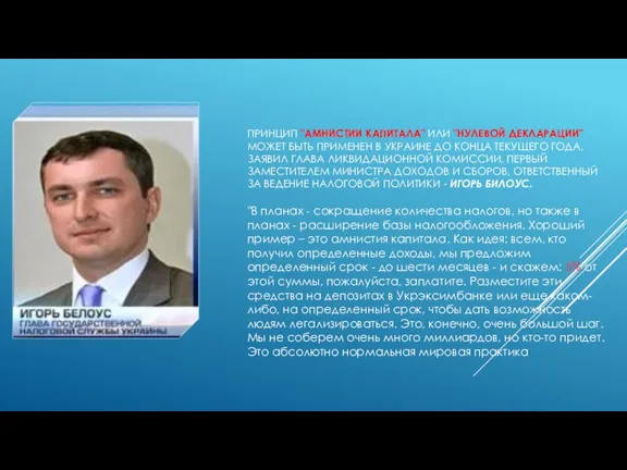 Принцип "амнистии капитала" или "нулевой декларации" может быть применен в Украине до