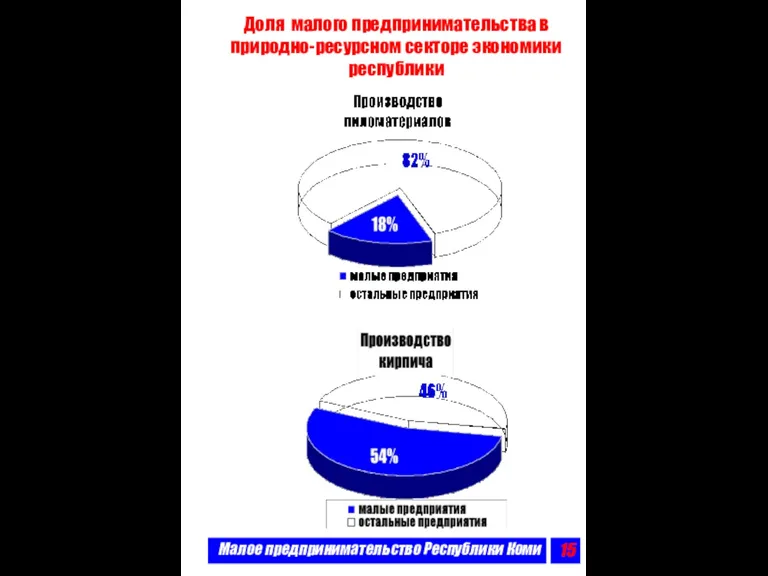 Малое предпринимательство Республики Коми Доля малого предпринимательства в природно-ресурсном секторе экономики республики