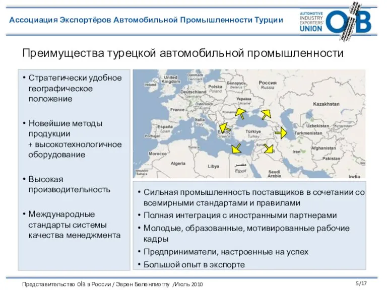 Преимущества турецкой автомобильной промышленности Стратегически удобное географическое положение Новейшие методы продукции +