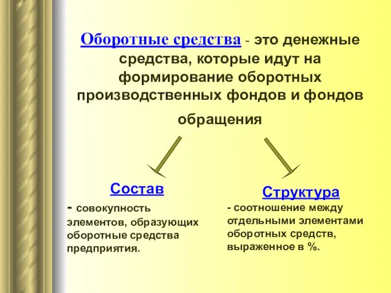 Оборотные средства - это денежные средства, которые идут на формирование оборотных производственных