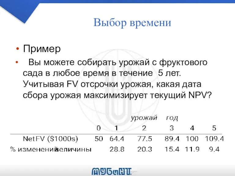 Выбор времени Пример Вы можете собирать урожай с фруктового сада в любое