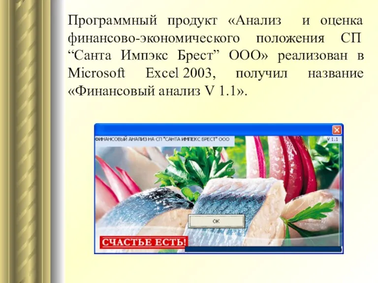 Программный продукт «Анализ и оценка финансово-экономического положения СП “Санта Импэкс Брест” ООО»