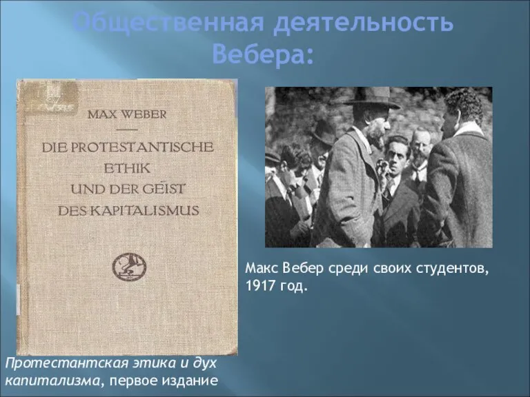Общественная деятельность Вебера: Протестантская этика и дух капитализма, первое издание Макс Вебер