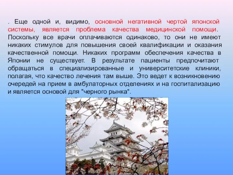 . Еще одной и, видимо, основной негативной чертой японской системы, является проблема