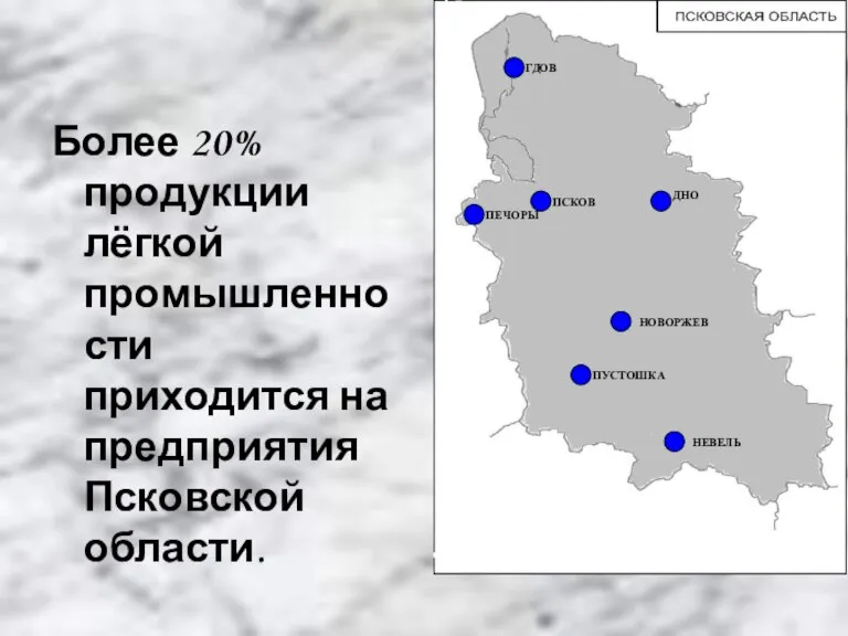 Более 20% продукции лёгкой промышленности приходится на предприятия Псковской области. ПСКОВ ПЕЧОРЫ