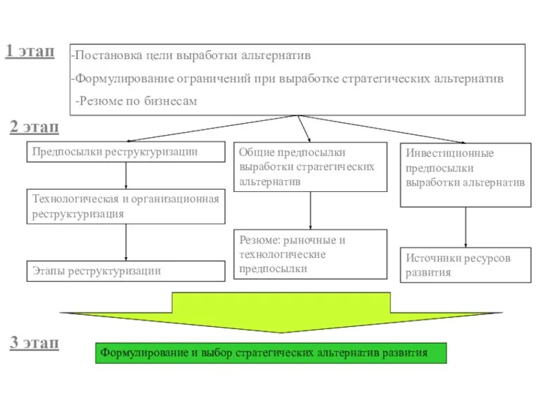 Постановка цели выработки альтернатив Формулирование ограничений при выработке стратегических альтернатив -Резюме по