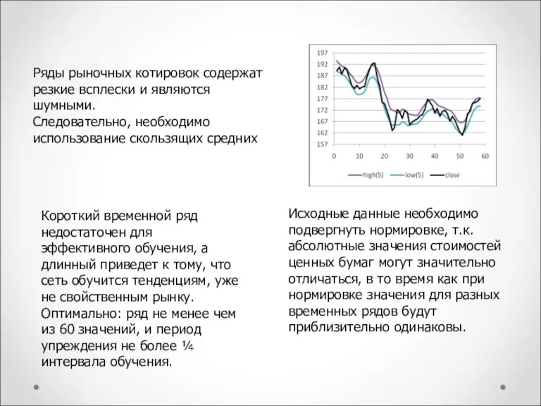 Ряды рыночных котировок содержат резкие всплески и являются шумными. Следовательно, необходимо использование