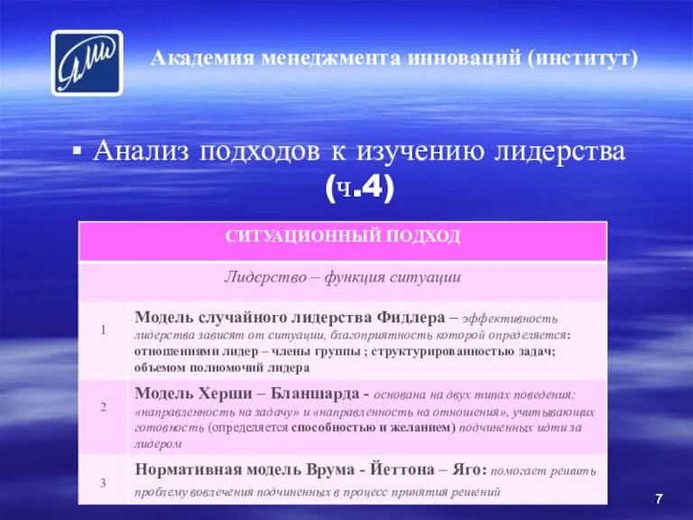 Академия менеджмента инноваций (институт) Анализ подходов к изучению лидерства (ч.4)