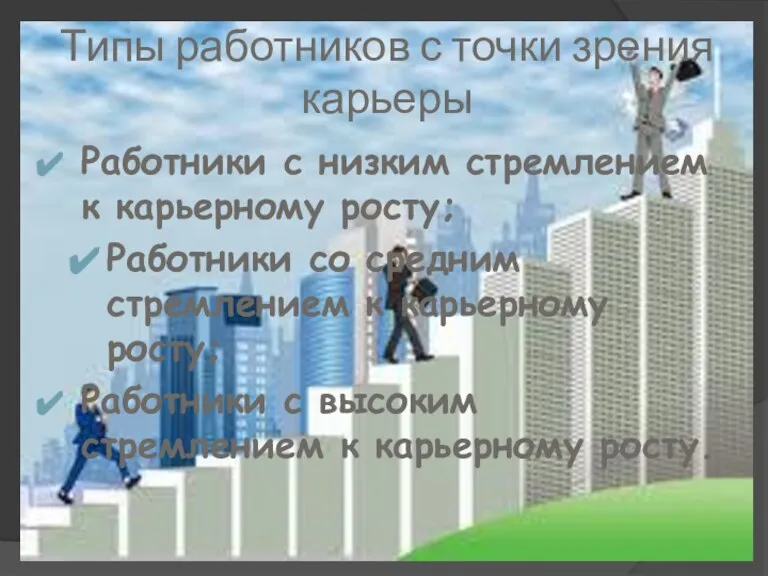 Типы работников с точки зрения карьеры Работники с низким стремлением к карьерному