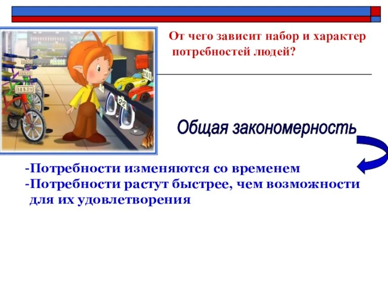 От чего зависит набор и характер потребностей людей? Общая закономерность Потребности изменяются