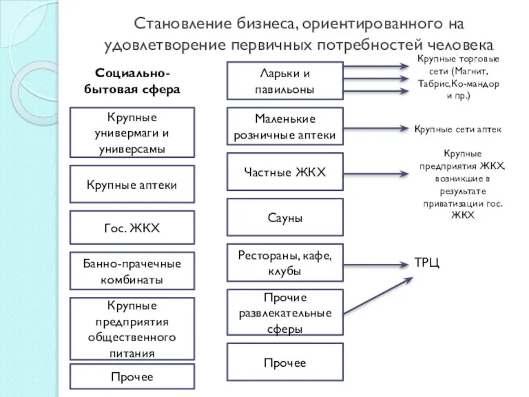 Становление бизнеса, ориентированного на удовлетворение первичных потребностей человека Прочее