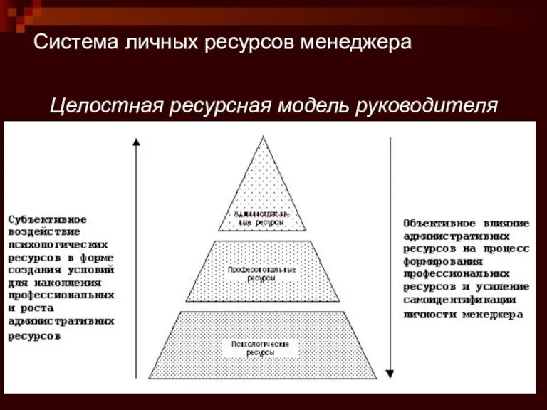 Система личных ресурсов менеджера Целостная ресурсная модель руководителя