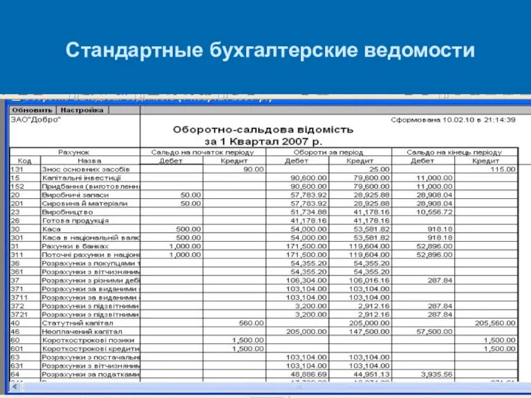 Стандартные бухгалтерские ведомости