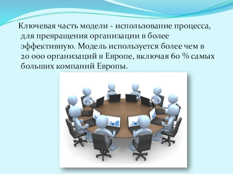 Ключевая часть модели - использование процесса, для превращения организации в более эффективную.