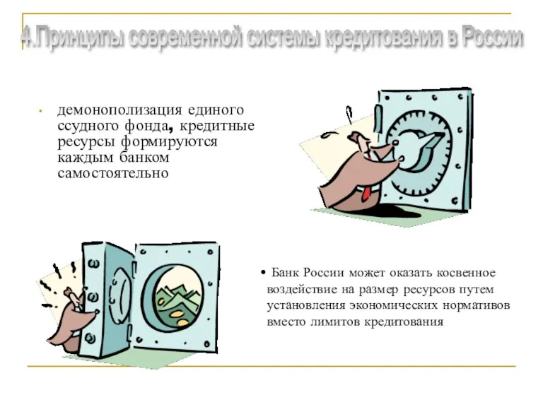 демонополизация единого ссудного фонда, кредитные ресурсы формируются каждым банком самостоятельно Банк России