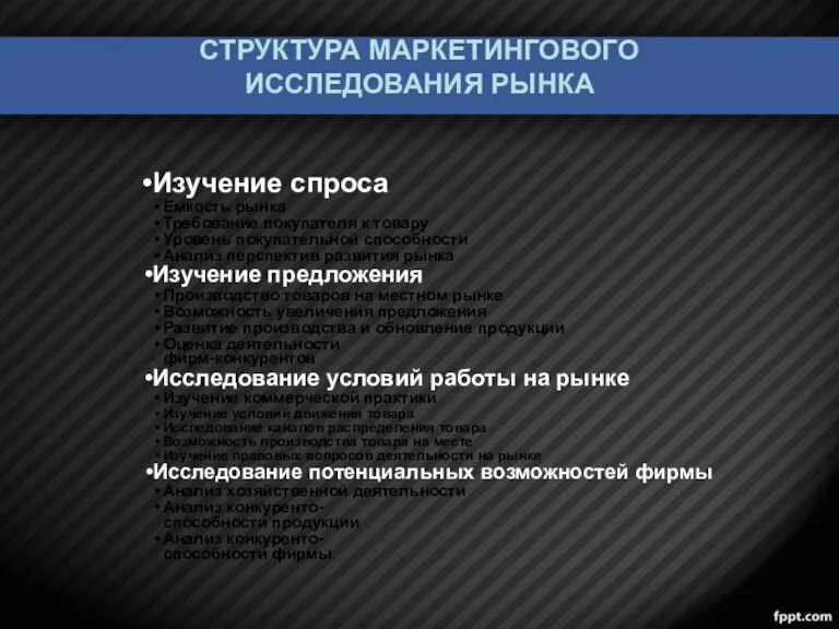 Структура маркетингового исследования рынка