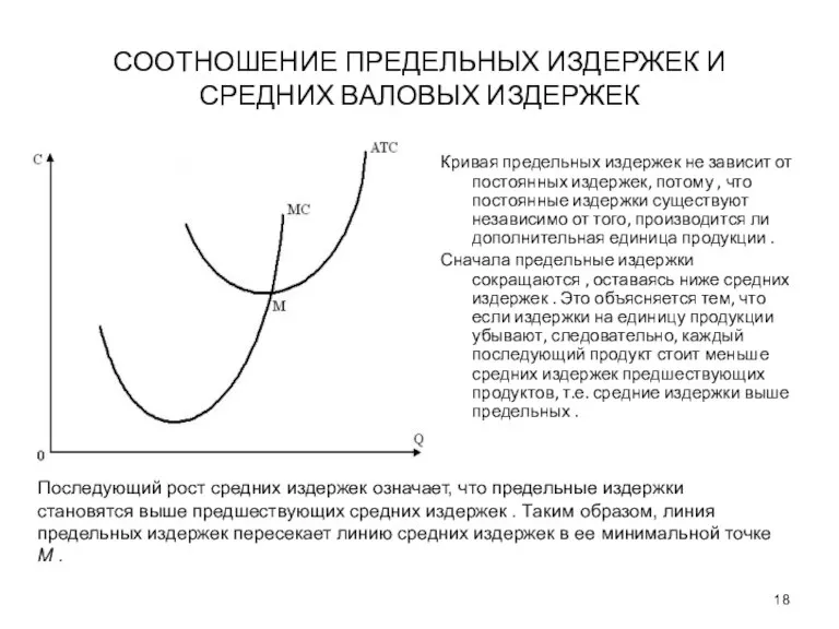 СООТНОШЕНИЕ ПРЕДЕЛЬНЫХ ИЗДЕРЖЕК И СРЕДНИХ ВАЛОВЫХ ИЗДЕРЖЕК Кривая предельных издержек не зависит