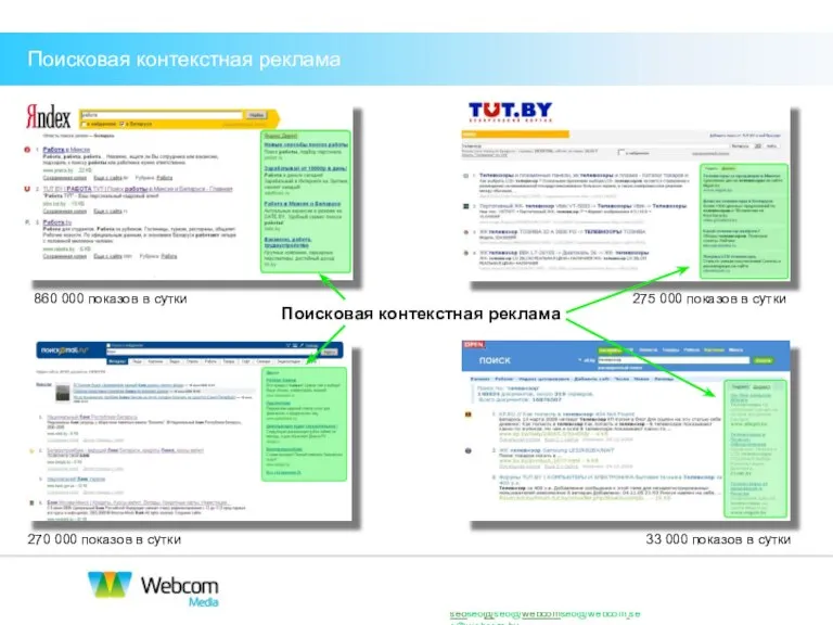 Поисковая контекстная реклама Поисковая контекстная реклама 860 000 показов в сутки 275