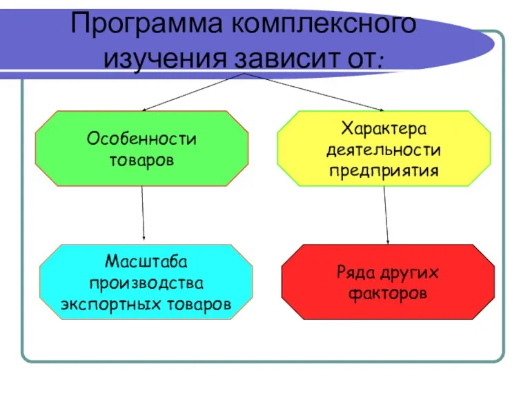 Программа комплексного изучения зависит от: Особенности товаров Масштаба производства экспортных товаров Ряда