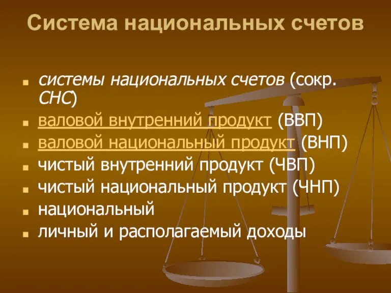 Система национальных счетов системы национальных счетов (сокр. СНС) валовой внутренний продукт (ВВП)