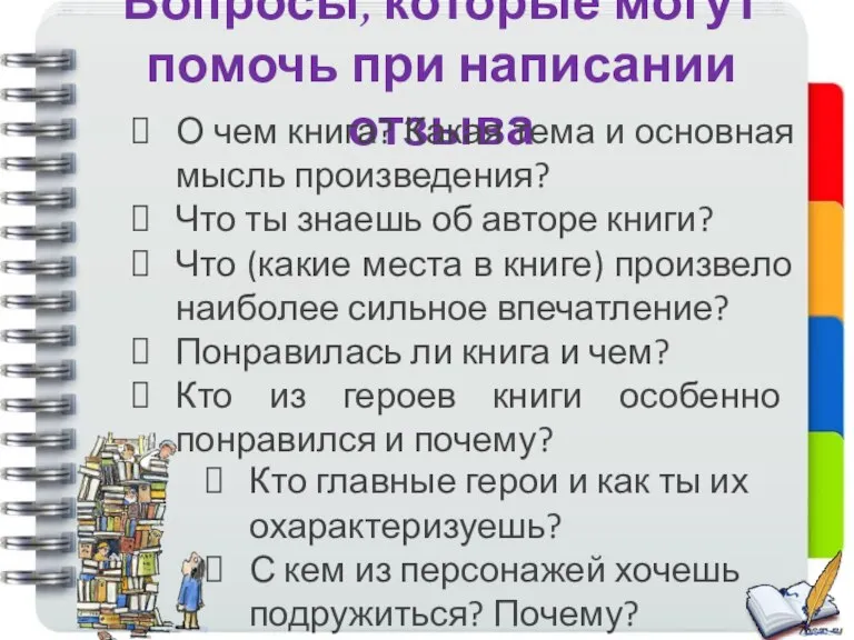 Вопросы, которые могут помочь при написании отзыва О чем книга? Какая тема