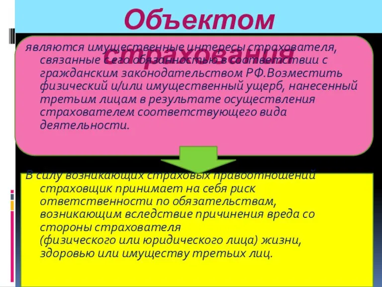 Объектом страхования являются имущественные интересы страхователя, связанные с его обязанностью в соответствии