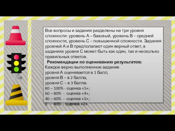 Все вопросы и задания разделены на три уровня сложности: уровень А –