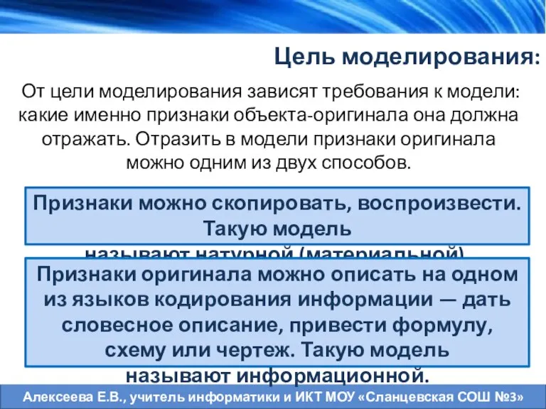 Цель моделирования: От цели моделирования зависят требования к модели: какие именно признаки