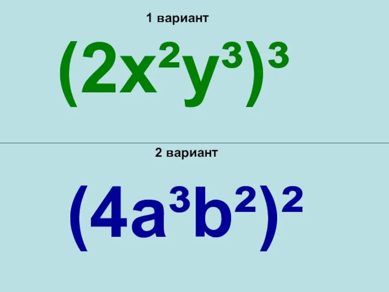 1 вариант 2 вариант (2x²y³)³ (4a³b²)²