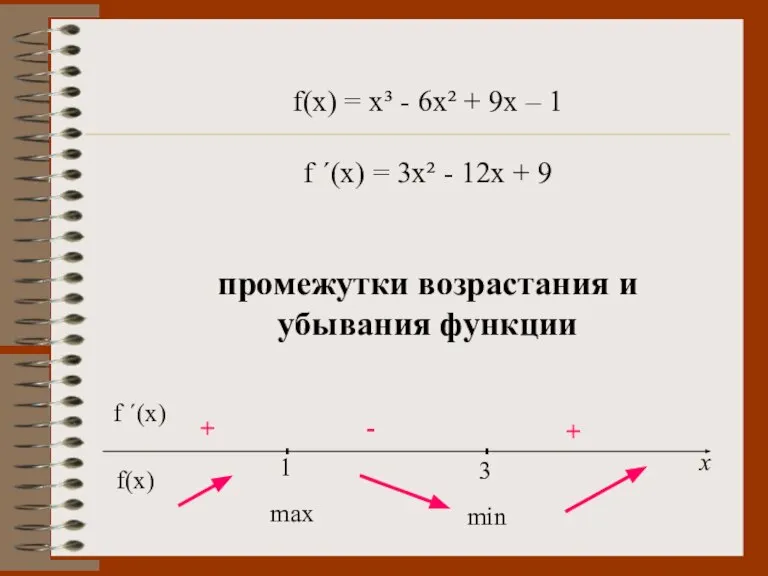 f(x) = x³ - 6x² + 9x – 1 f ´(x) =