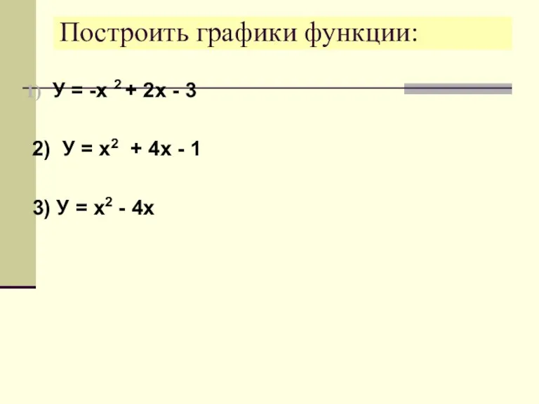 Построить графики функции: У = -х 2 + 2х - 3 2)