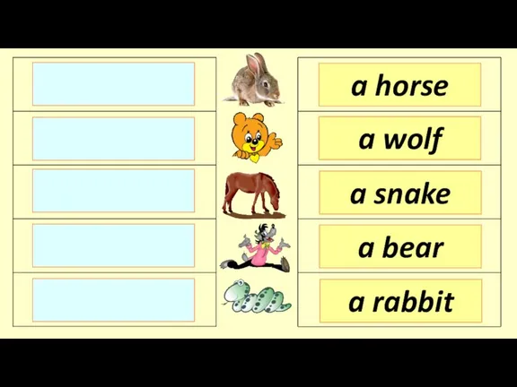 a horse a wolf a snake a rabbit a bear