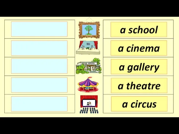 a school a cinema a gallery a circus a theatre