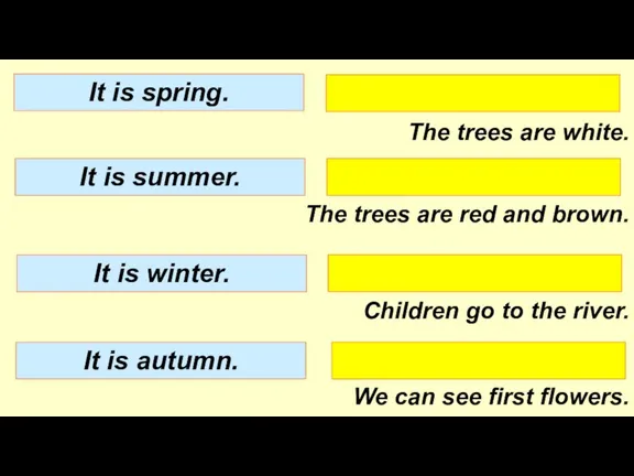 The trees are white. The trees are red and brown. Children go