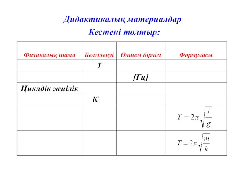 Кестені толтыр: Дидактикалық материалдар