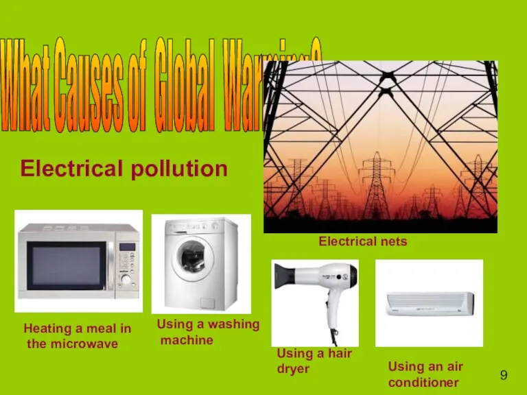 What Causes of Global Warming? Electrical pollution Using a hair dryer Using