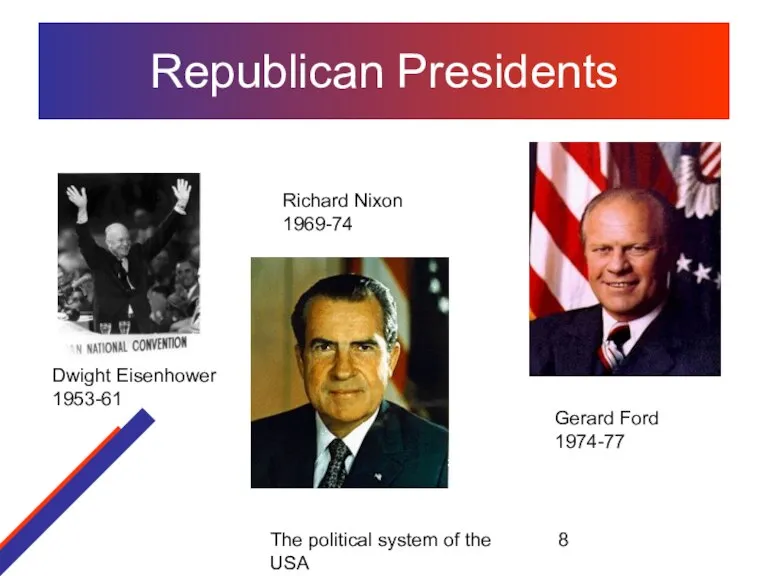 The political system of the USA Republican Presidents Dwight Eisenhower 1953-61 Richard
