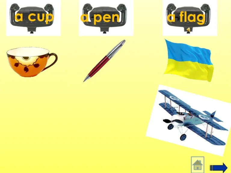 a cup a pen a flag