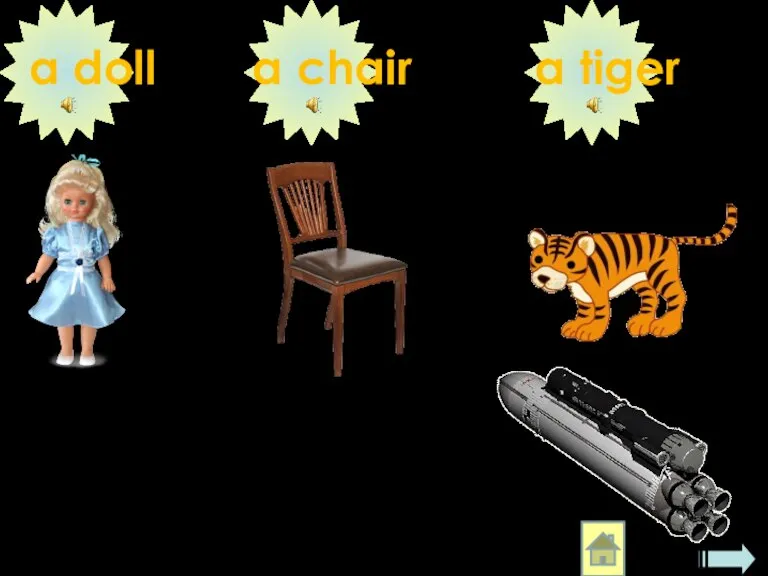 a doll a chair a tiger