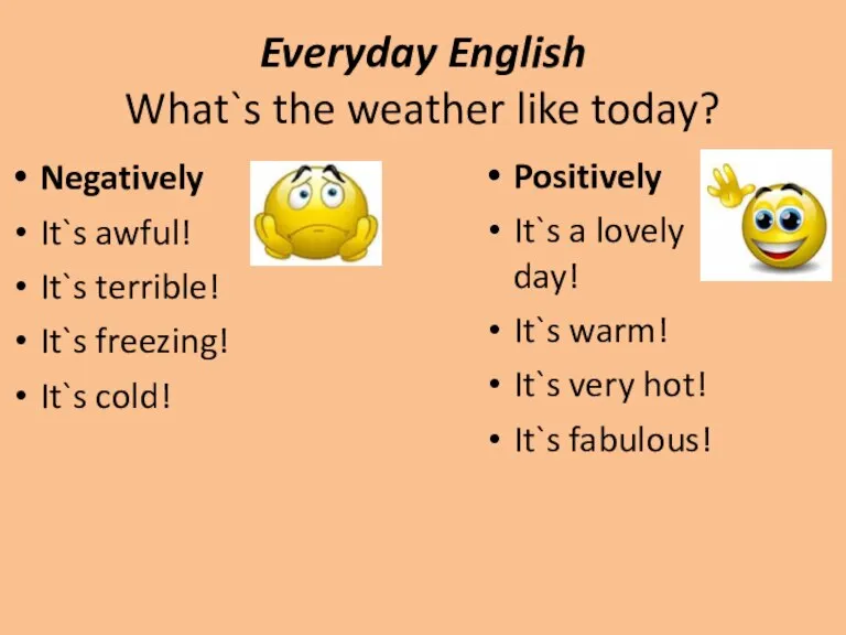 Everyday English What`s the weather like today? Negatively It`s awful! It`s terrible!