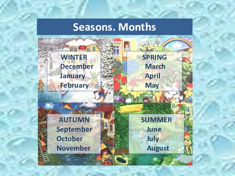 Seasons. Months WINTER December January February SPRING March April May AUTUMN September