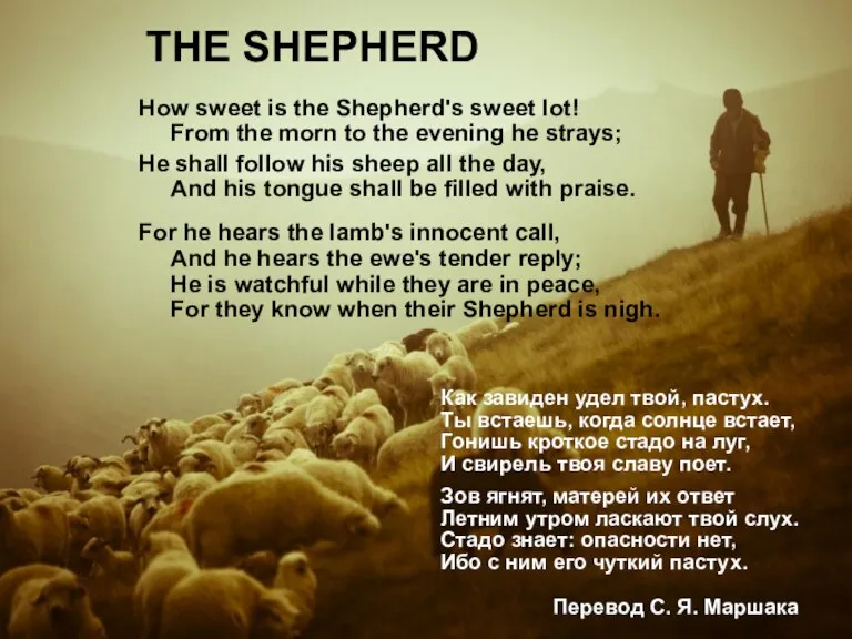 THE SHEPHERD How sweet is the Shepherd's sweet lot! From the morn