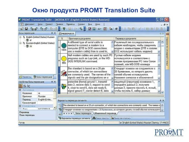 Окно продукта PROMT Translation Suite