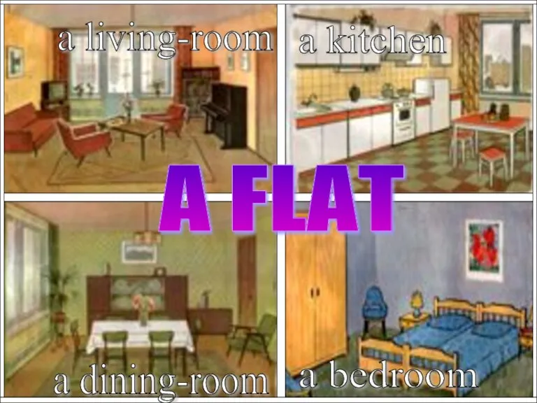 a kitchen a bedroom a living-room a dining-room A FLAT