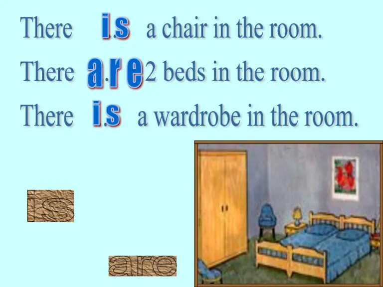 There ... a chair in the room. There ... 2 beds in