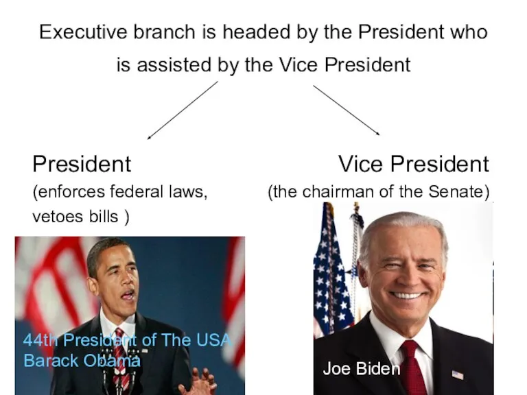 Executive branch is headed by the President who is assisted by the