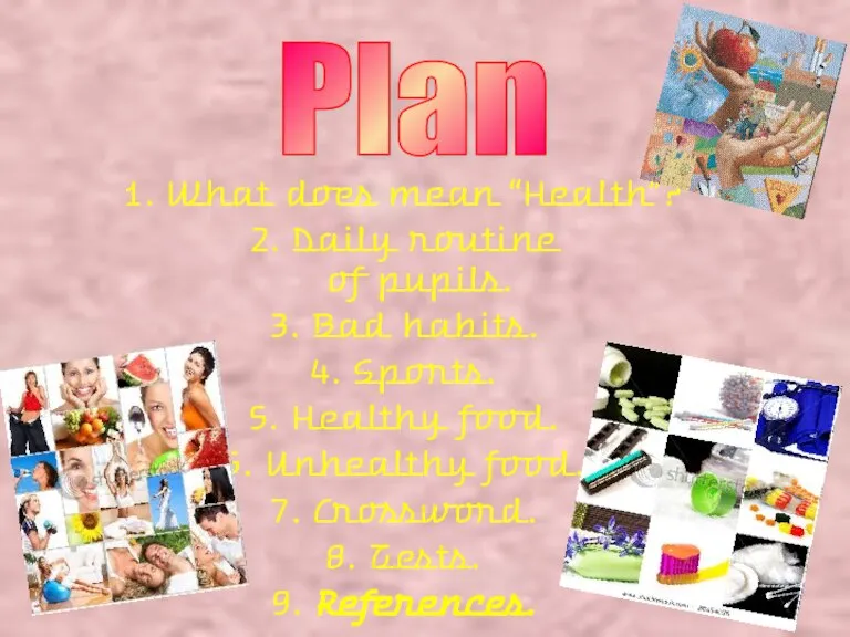 Plan 1. What does mean “Health”? 2. Daily routine of pupils. 3.