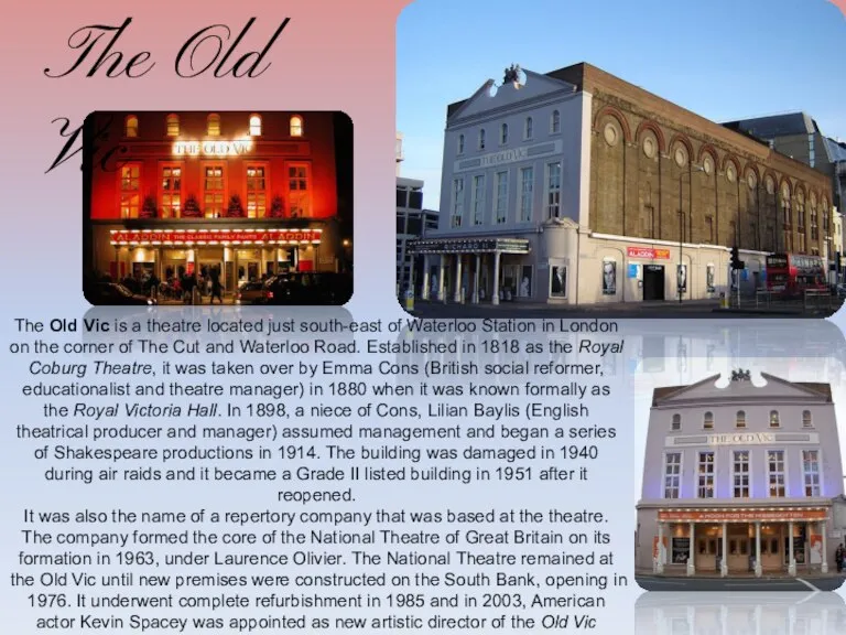 The Old Vic is a theatre located just south-east of Waterloo Station