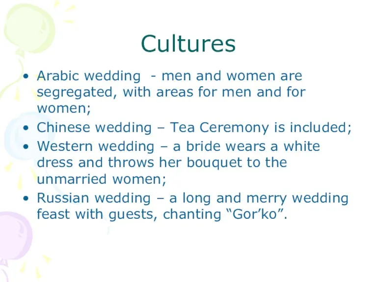 Cultures Arabic wedding - men and women are segregated, with areas for